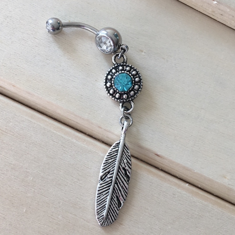 Boho Feather Dangle Belly Button Ring